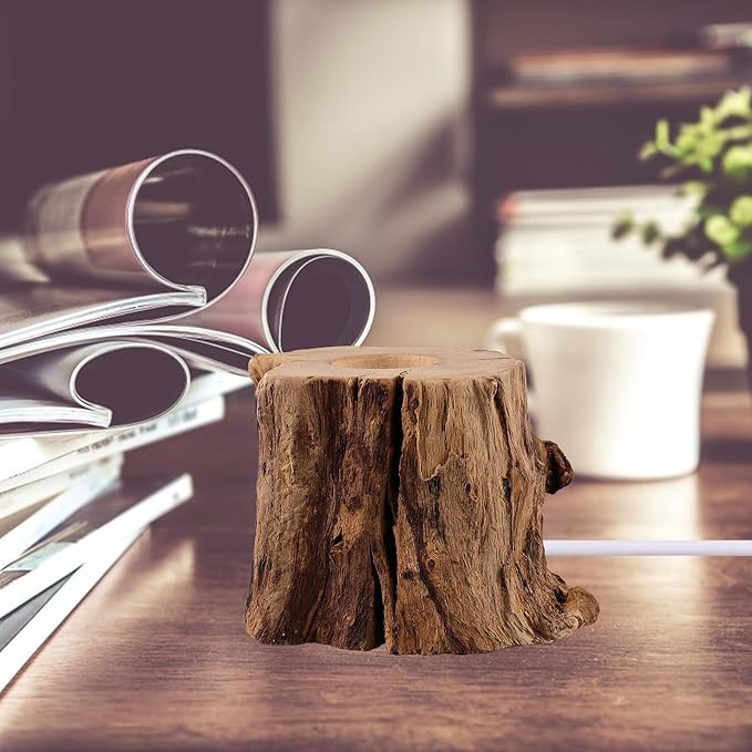 VOSAREA Crystal Ball Wooden Base Tree Stump LED Light Desk Lights for Office Desktop Stand Table Top Display Stand Crystal Ball Holder Stands for Display Wooden Lamp Base USB Wood