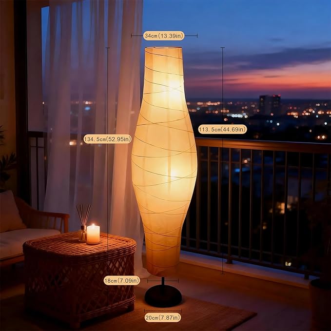 XENOID Paper Floor Lamp, Rice Paper Standing Floor Lamp with Soft Warm Ambient Light, Tall Minimalist Lamp for Living Room Bedroom Home Decor (Bulbs Included)