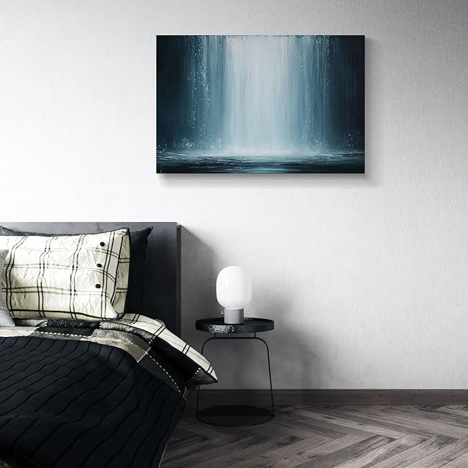 gaosoul Modern Abstract Canvas Wall Art Blue Fantasy Falls Paintings Stylish Framed Minimalism Artwork Prints for Living Room Bedroom Office Decor 36x24in