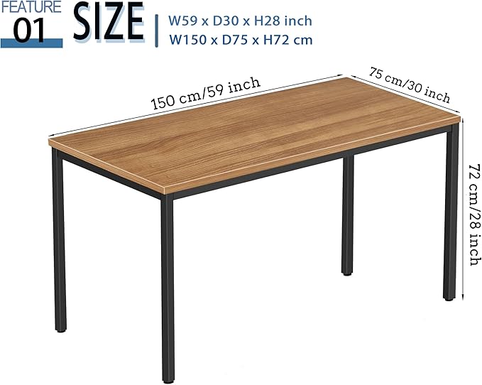 Modern Simple Style Computer Desk Standing Table 60 × 30 Inches Large Office Desk Computer Table Study Writing Desk Workstation for Home Office Black Metal Frame