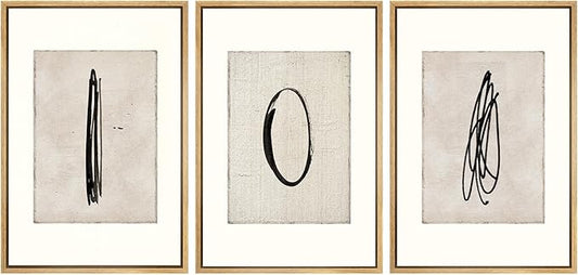 SIGNWIN Framed Canvas Print Wall Art Set Mid-Century Modern Paint Strokes Abstract Shapes Illustrations Modern Art Decorative Minimal Multicolor for Living Room, Bedroom, Office - 24"x36"x3 Natural
