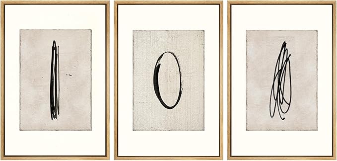 SIGNWIN Framed Canvas Print Wall Art Set Mid-Century Modern Paint Strokes Abstract Shapes Illustrations Modern Art Decorative Minimal Multicolor for Living Room, Bedroom, Office - 16"x24"x3 Natural