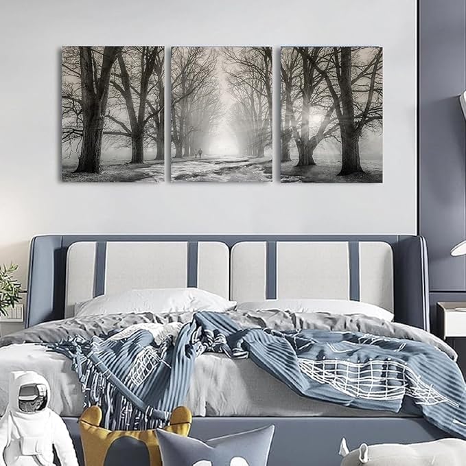 Yxbhhym Bedroom Wall Decor Black and White Bathroom Wall Art Forest Pictures Tree Canvas Prints Art Landscape Painting Modern Office Artwork for Living Room Decor Kitchen Home Decorations