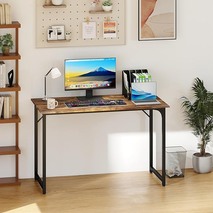 PayLessHere | 47 Inch Computer Desk | Vintage | Office Desk with Metal Frame, Adjustable Feet | Water-Resistant, Scratchproof Surface | Sturdy Writing Table for Home Office or Study | Pack of 1