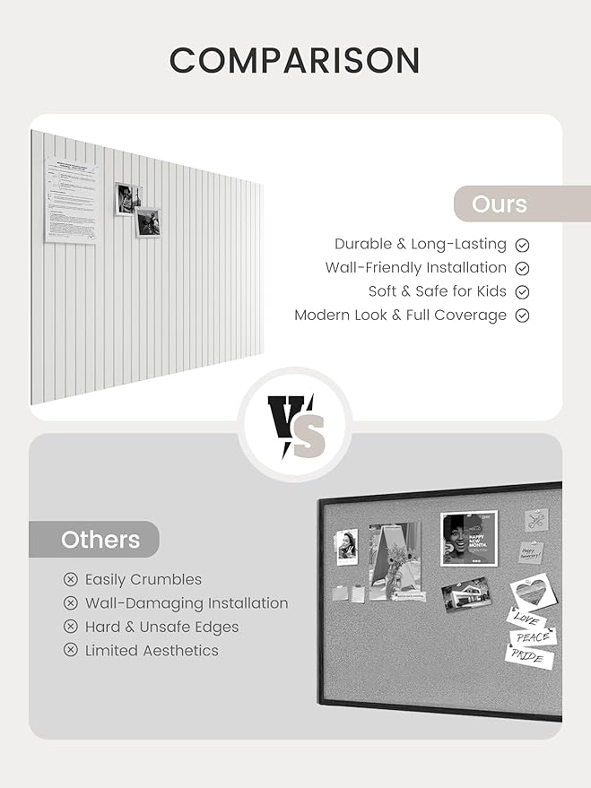 Bumusty Large Cork Board Alternative-48 x 36" Felt Bulletin Board Tiles, with 30 Pushpins, 70 Adhesive Tabs, 12-Pack Slat Wall Paneling, Cork Boards for Office Push Pin Board Felt Board-Milky White