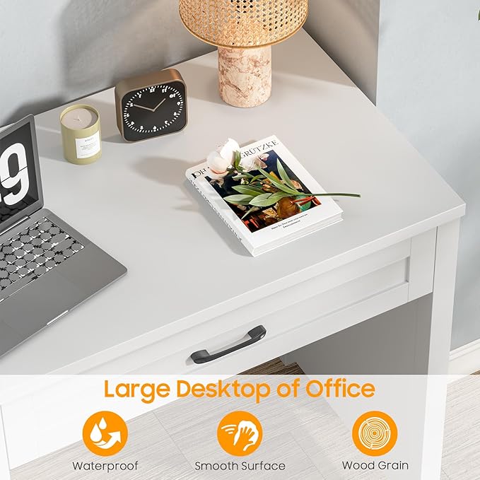 Vabches Farmhouse 47" Executive Desk with File Drawer, Workstation for Home Office, Study, Writing,Wood Computer Desk with 3 Storage Drawers,White