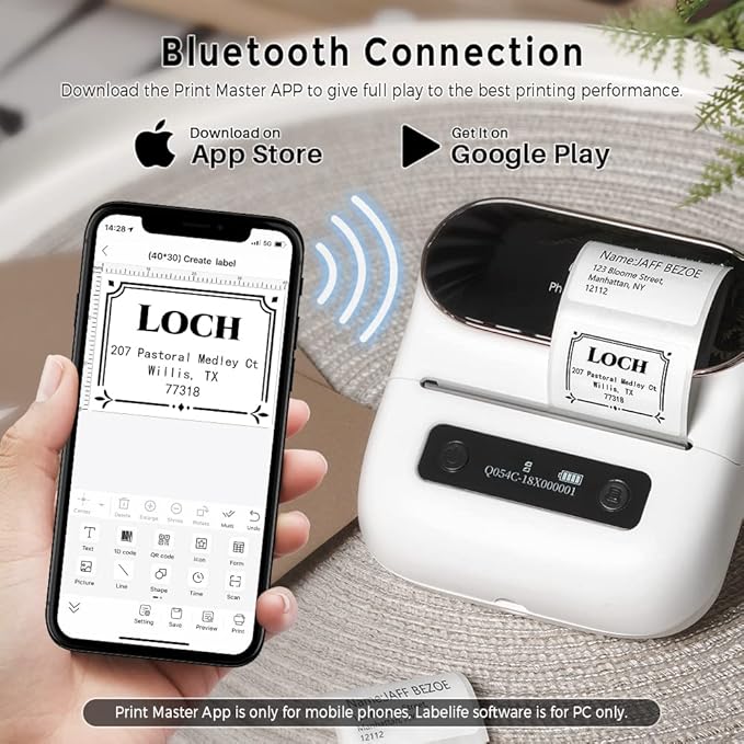 Phomemo M220 Label Maker White & 1 Roll Transparent Thermal Label 2.36" x 1.57"(60x40mm), Upgrade 3 Inch Barcode Portable Printer, for Office & Small Business, Compatible with Phones&PC