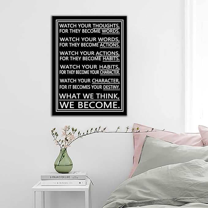 DINGFUN Inspirational Wall Decor Motivational Poster Canvas Picture Positive Quote Prints Modern Wall Art Office Painting Artwork for Kitchen Teens Room Gym Framed Ready to Hang [18''Wx24''H]