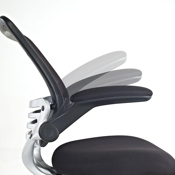 Modway Edge Mesh Back and Mesh Seat Office Chair In Black With Flip-Up Arms in Black