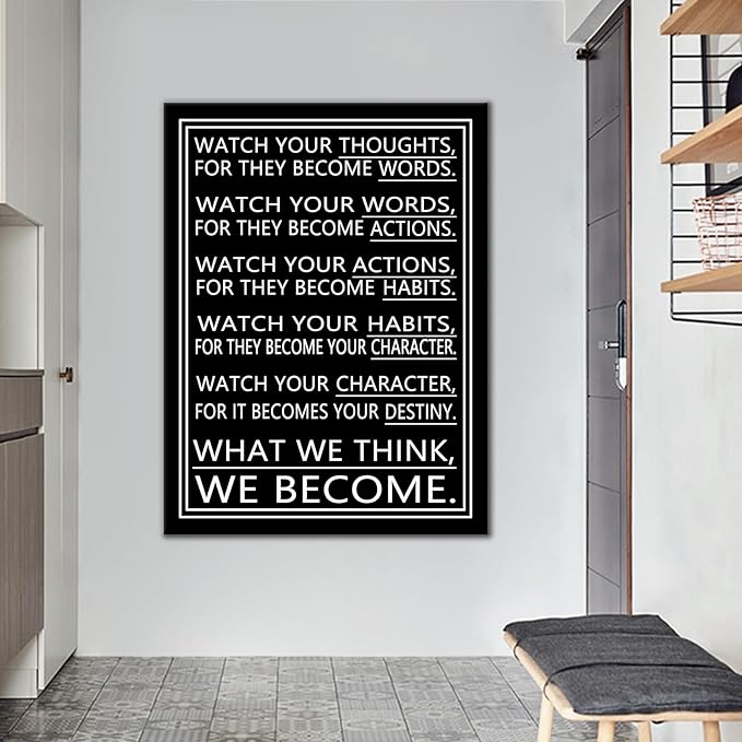 Motivational Wall Decor Watch Your Thoughts Inspirational Office Wall Art Discipline Poster Print Artwork Picture Painting for Modern Home Living Room School Gym Stretched and Framed [30''Wx 40''H]