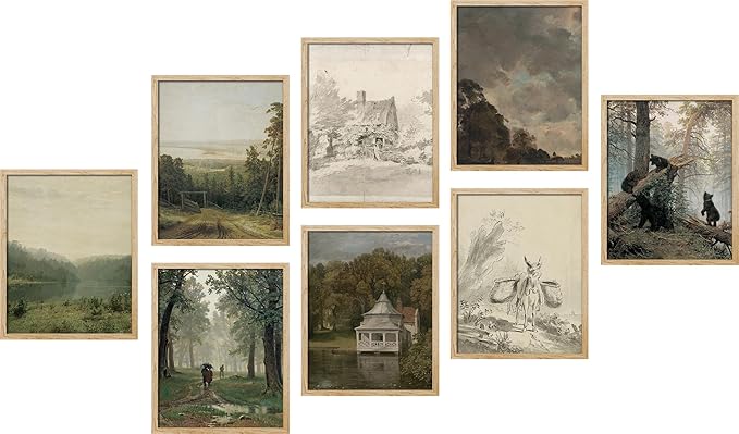 SIGNWIN Framed Poster Wall Art Set of Vintage Landscape, Sketches Art, Rustic Framhouse Decor for Living Room, Bedroom, Office - 11"x14"x 8 Natural