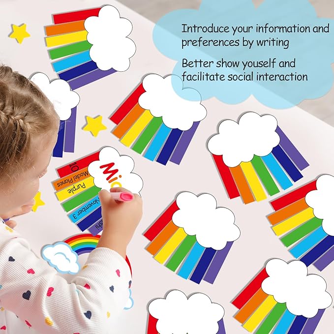 Rainbow Bulletin Board Set Rainbow Welcome Themed Classroom Bulletin Board Decorations Summer Cloud Star Cutouts Classroom Decorations for Back to School Office Home Chalkboard Decor Wall Door