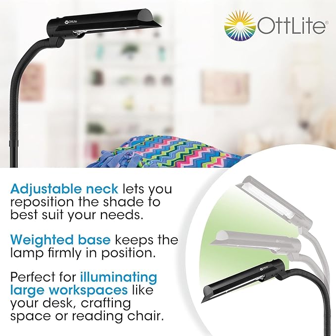 OttLite T81G5T-SHPR 18-Watt Wing Shade Floor Lamp, 10.5" x 62, Black