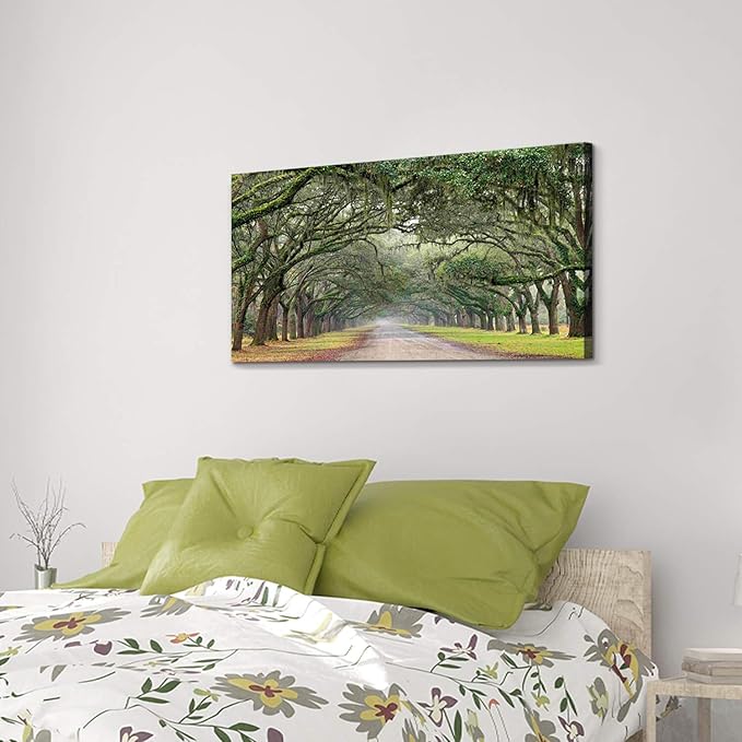 Hardy Gallery Oak Tree Canvas Wall Art: Green Landscape Artwork Forest Picture Painting for Living Room (40'' x 20'' x 1 Panel)