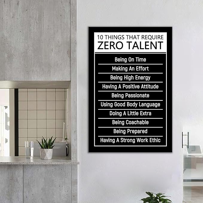 Positive Quotes Wall Decor 10 Things That Require Zero Talent Large Framed Canvas Art Inspirational Pictures for Gym Workout Room Corporate Office Team Building Sign, 36x24 Inch