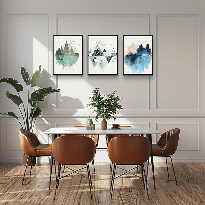 Black Framed Abstract Wall Art - Set of 3 Piece Framed Art Prints for Living Room, Bedroom, Office - Modern Geometry Wall Decor - 12"X16"