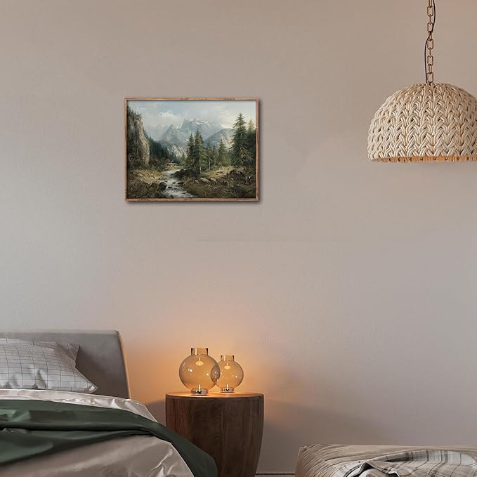 Kizbok Vintage Landscape Wall Art Prints Decor, Rustic Landscape Canvas Prints, Mountain Country Nature Decor Oil Painting Art Pictures for Bedroom, Farmhouse landscape Wall decor for Bathroom Bedroom Gallery Home(8" x 10"-UNFRAMED)