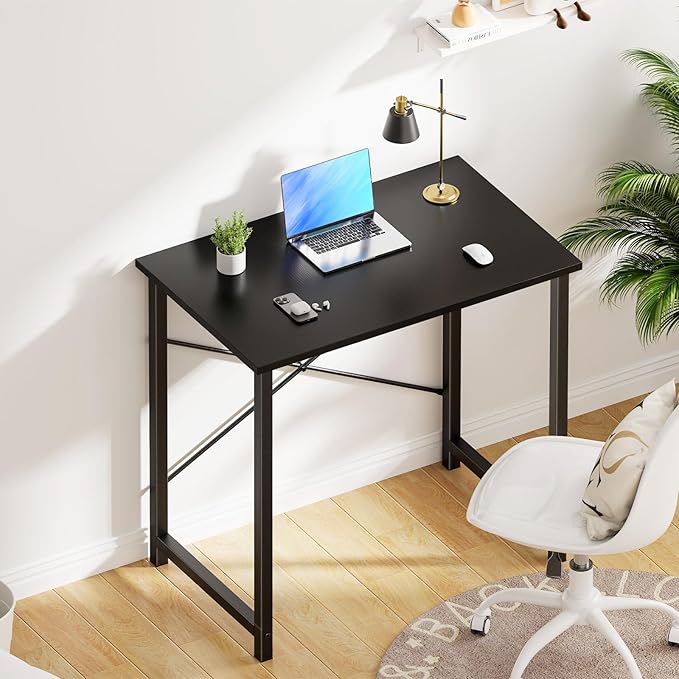 OLIXIS Small Computer Desk, 32 Inch Home Office Writing Desk for Small Spaces, Study Table with X-Shaped Reinforcement, Sturdy Bedroom Table with Scratch-Resistant Tabletop & Metal Frame, Black