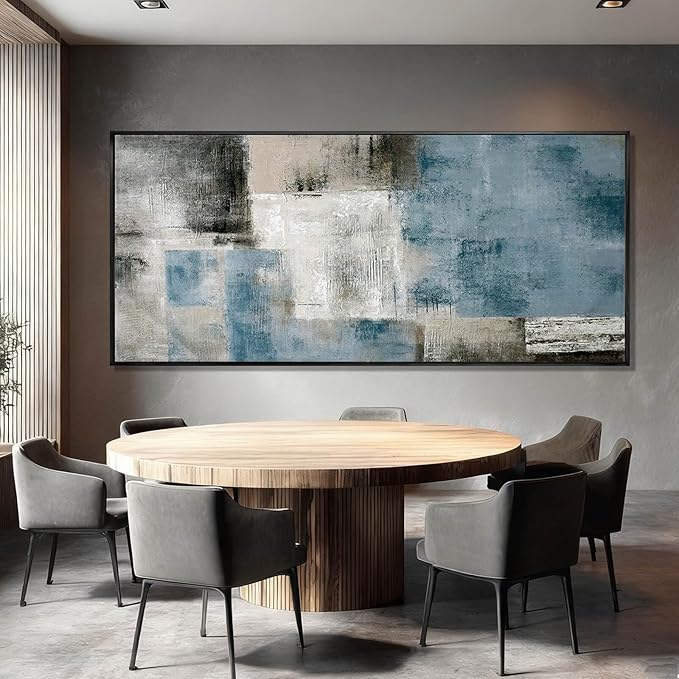 SDYA Blue Abstract Wall Art Canvas Painting Modern Minimalist Artwork for Living Room Bedroom Office, Neutral Blue Gray Textured Wall Decor Oil Painting 32"x70"