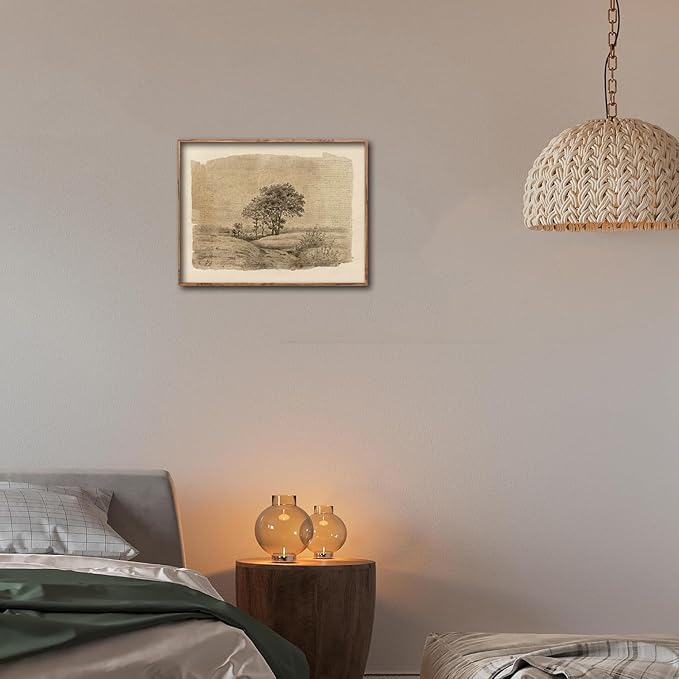 Kizbok Neutral Wall Art Decor Vintage Tree Sketch Canvas Prints Rustic Neutral Brown Tones Nature Drawing Oil Painting, Moody Antique Landscape Art Pictures for Bedroom, Farmhouse Wall Decor for Bathroom Home(8" x 10"-UNFRAMED)