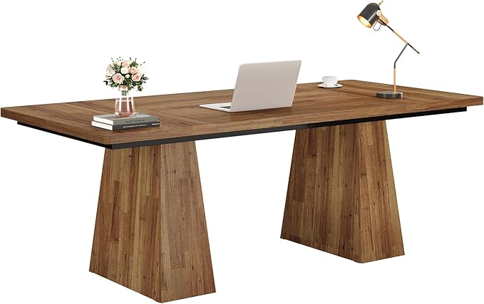 Tribesigns 63-Inch Executive Desk, Modern Office Computer Desk with Sturdy Double Pedestal, Large Study Writing Table Simple Workstation for Home Office, Light Brown