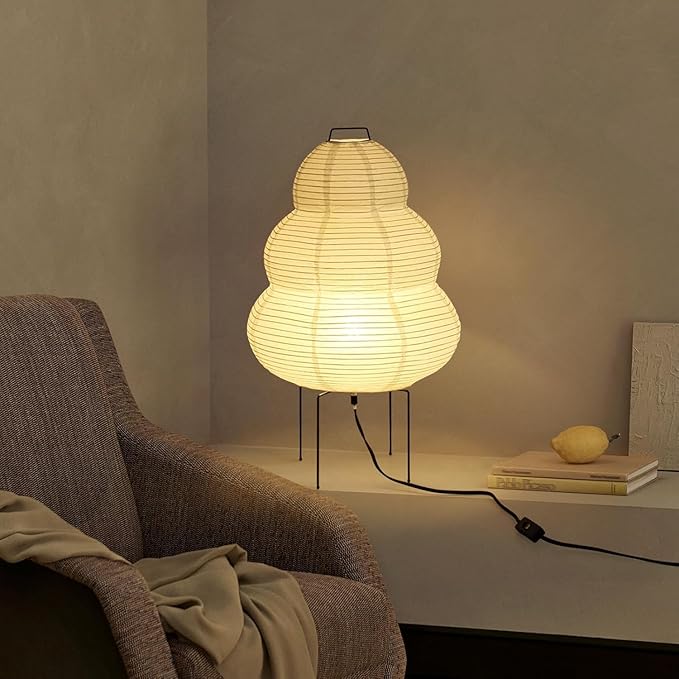 Noguchi Lamp, Wabi-Sabi Paper Floor Lamp, Dimmable Japanese Rice Paper Lantern, Akari Floor Lamp with 3 Color, Japan Lamp for Living Room, Bedroom or Desktop