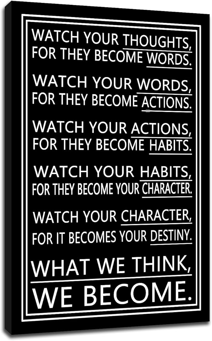 DINGFUN Motivational Posters Office Decor Inspirational Wall Art Watch Your Thoughts Positive Quotes Picture Painting for Men Artwork for Company Workplace Living Room Ready to Hang [24" W X 36" H]