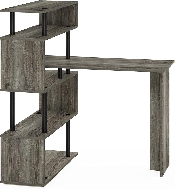 Furinno Classic Desk, 40" Wide L-Shape Gaming Desk, Computer Desk, Writing Desk with 5-Tier S-Shaped Side Shelves for Home Office, Study Room, Dorm, Bedroom, French Oak