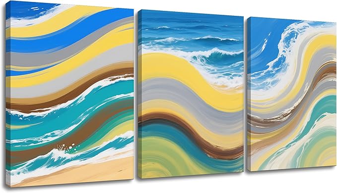Abstract Canvas Wall Art Colorful Sandy Beaches Poster Print Ocean Graffiti Picture Painting for Home Office Parlour Living Room Kitchen Wall Decor Artwork Decorative Ready to Hang [36''W x 16''H]