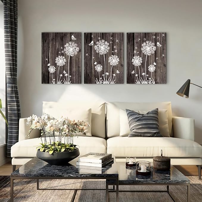 Lapremoly Canvas Wall Art for Living Room Wall Decor for Bedroom Vintage Dandelion Paintings Modern Office Wall Decor 3 Piece Framed Canvas Art Prints Ready to Hang Pictures Room Home Decorations