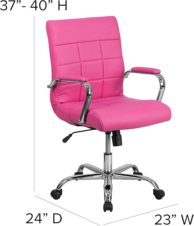 Flash Furniture Vivian Mid-Back Pink Vinyl Executive Swivel Office Chair with Chrome Base and Arms