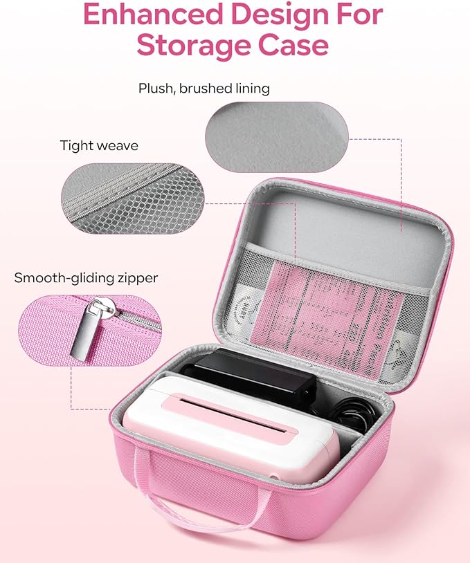 Phomemo Label Printer Hard Case- Compatible 241BT for Rollo for Nelko for Omezizy Bluetooth Shipping Label Printer,Storage Case for Label Holder and Thermal Paper, Pink (Case Only)