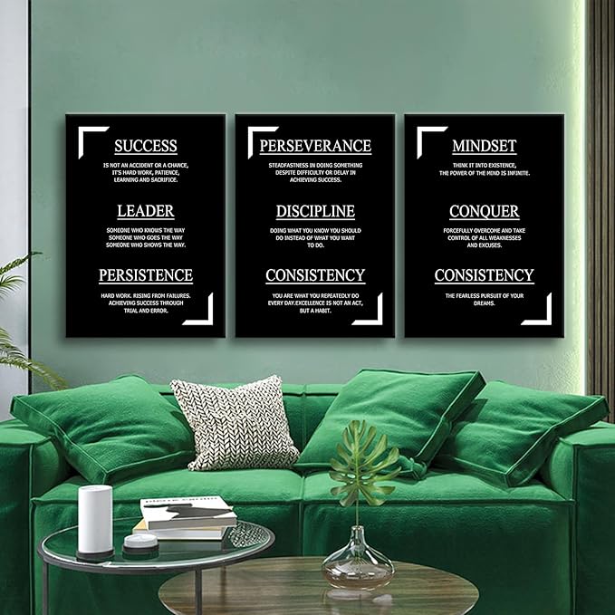 YSPCSUN Motivational Canvas Wall Art 3 Pieces Inspirational Entrepreneur Quote Picture Painting Positive Affirmations Print Poster for Office Gym Living Room Wall Decor Ready to Hang [60''Wx28''H]