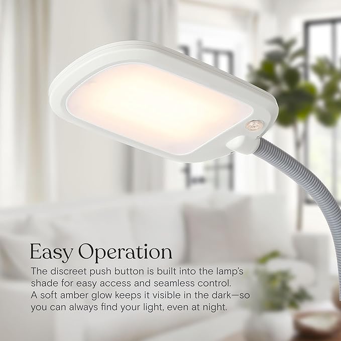 Brightech Litespan LED 2nd Edition Reading Floor Lamp with Cool, Soft & Warm White LED's - Built-in Dimmer - Adjustable Design Pivots in Any Direction - Energy Saving 12 Watts - Alpine White
