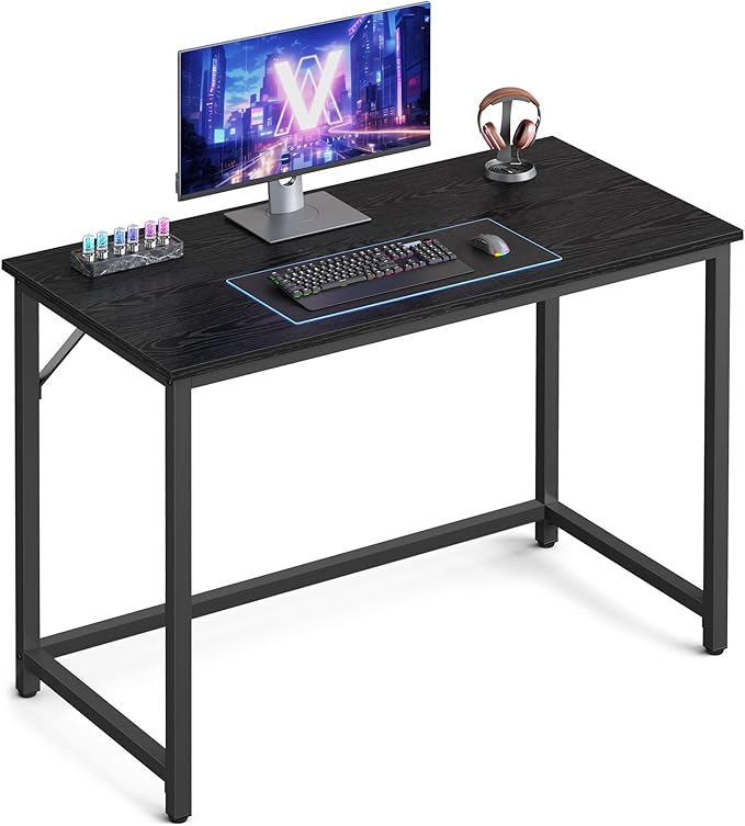 VASAGLE Computer Desk, Office Work Desk, 39.4 x 19.7 x 29.9 Inches, for Study, Bedroom, Home Office, Living Room, Ebony Black and Ink Black ULWD041B56