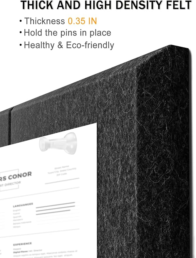 Hsurbtra Large Cork Board for Wall 36 x 24 Inch, 6 Pack Felt Bulletin Notice Board with Pushpins for Office Home School Farmhouse Wall Decor, Black