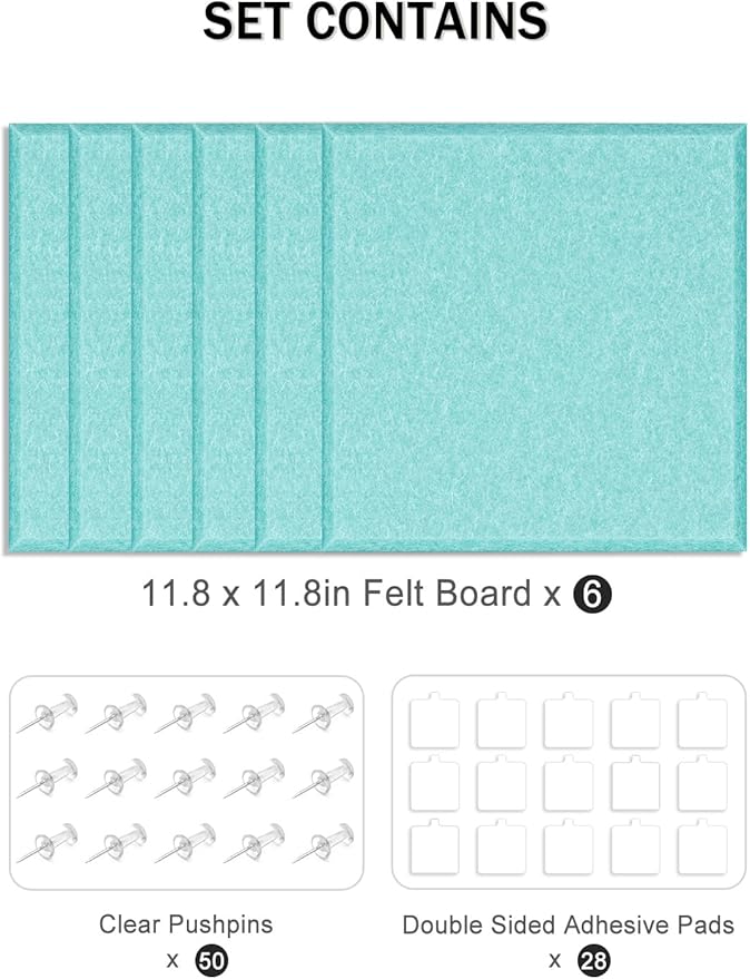 Hsurbtra Large Cork Board for Wall 36 x 24 Inch, 6 Pack Felt Bulletin Notice Board with Pushpins for Office Home School Farmhouse Wall Decor, Lake Blue