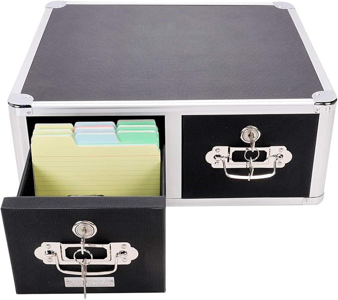 Vaultz Locking 4 x 6 Index Card Cabinet, Double Drawer, Black (VZ01395)
