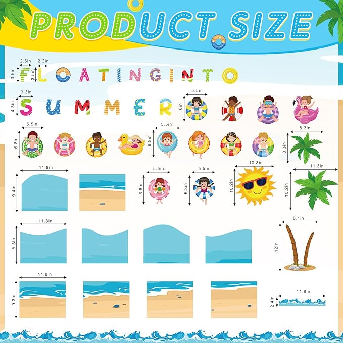 Pajean Summer Bulletin Board Set Summer Classroom Decoration Paper Cutout for Back to School Class Window Wall Home Party Decor(Float)