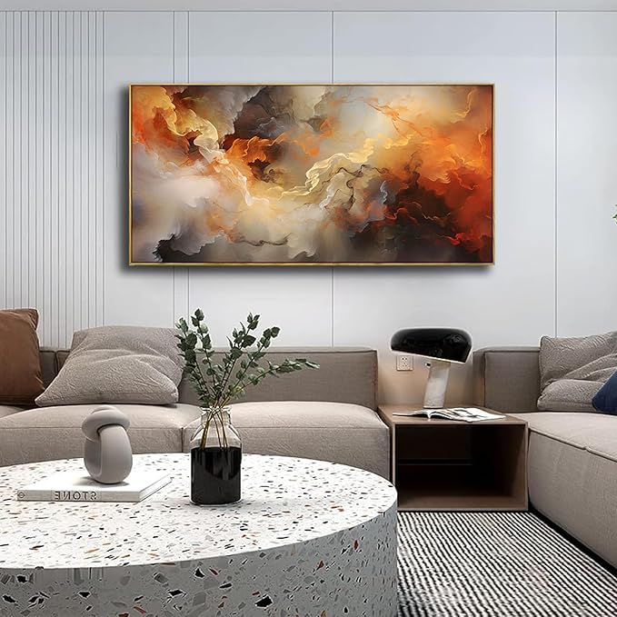 VHMING Abstract Wall Art Framed Ready to Hang Home Decor Orange White Artwork Wall Art Prints Canvas Painting Large Size for Living Room Bedroom Office Decoration 20"x40"