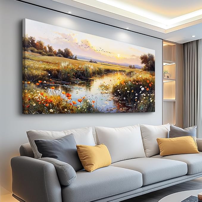 ZUITINGHUA Canvas Wall Art For Living Room Wall Decor For Bedroom Office Wall Decoration Rivers Landscape Painting Farmhouse Pictures Artwork Room Aesthetic Home Decor 20x40 In