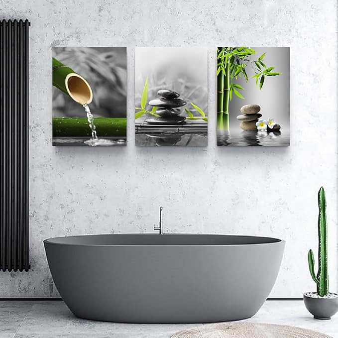 Yxbhhym-Bathroom Decor Black and White Wall Art Gray Green Room Decor Zen Poster Canvas Pictures Zen Artwork for Spa Living Room Decoration Wall Art Bedroom Home Decor Framed Prints Art