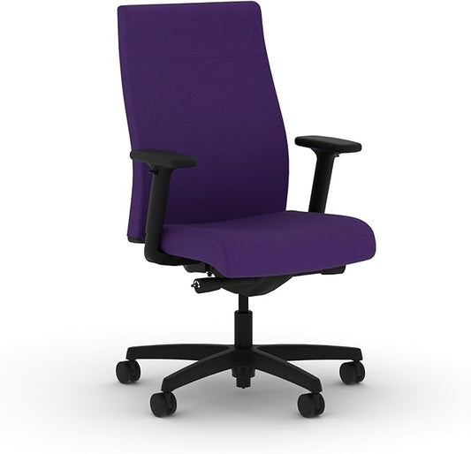 HON Ignition 2.0 Fabric Office Chair, Upholstered, Adjustable Arms, Advanced Synchro-Tilt Recline Executive Ergonomic Office Chair, Black Frame, Iris