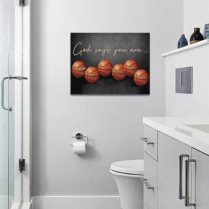 Inspirational Basketball Boys Room Wall Art Motivational Sports Basketball Pictures Wall Decor God Says You Are Canvas Print Painting Modern Home Artwork For Dorm Gym Bedroom Framed 16"x12"