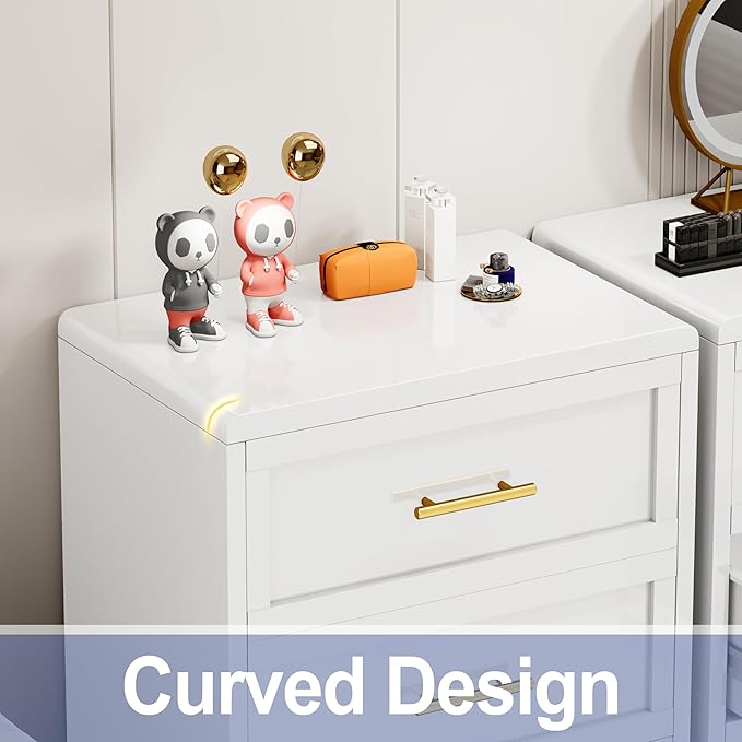 26.42" Tall Dresser for Bedroom 2 Drawers, Metal Dresser Chest of Drawers, Metal NightStand, Circular Drawer Cabinet for Home,Filing Cabinet with Drawers for Office (White)