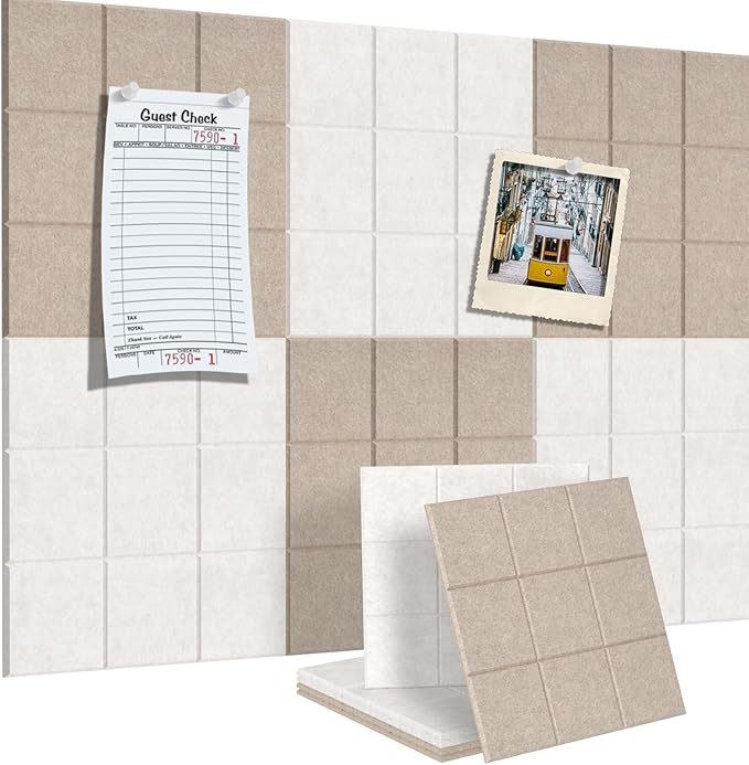 Large Cork Board for Walls 36" x 24", 6 Pack Felt Wall Tiles with Push Pins for Office Home, Pin Board Bulletin Board for Photo Pictures, Tan Mix