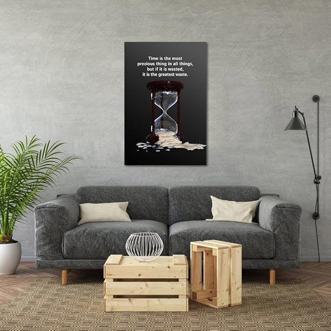 Inspirational Wall Art Motivational Entrepreneur Quotes Canvas Painting Time Is The Most Precious Thing In All Things Posters Prints Home Decor for Living Room Office Wall Decor Framed Ready to Hang - 24x36 inch