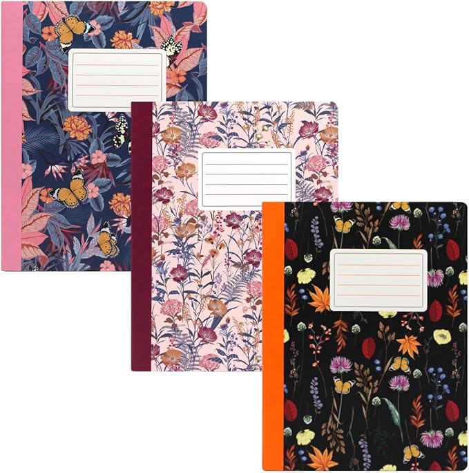 Pukka Pad, Composition Notebooks - 3 Pack of Journals Featuring 140 Pages of College Ruled 80GSM Paper with Sturdy Cover Stock - 9.75 x 7.5in - Bloom