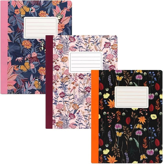Pukka Pad, Composition Notebooks - 3 Pack of Journals Featuring 140 Pages of College Ruled 80GSM Paper with Sturdy Cover Stock - 9.75 x 7.5in - Bloom