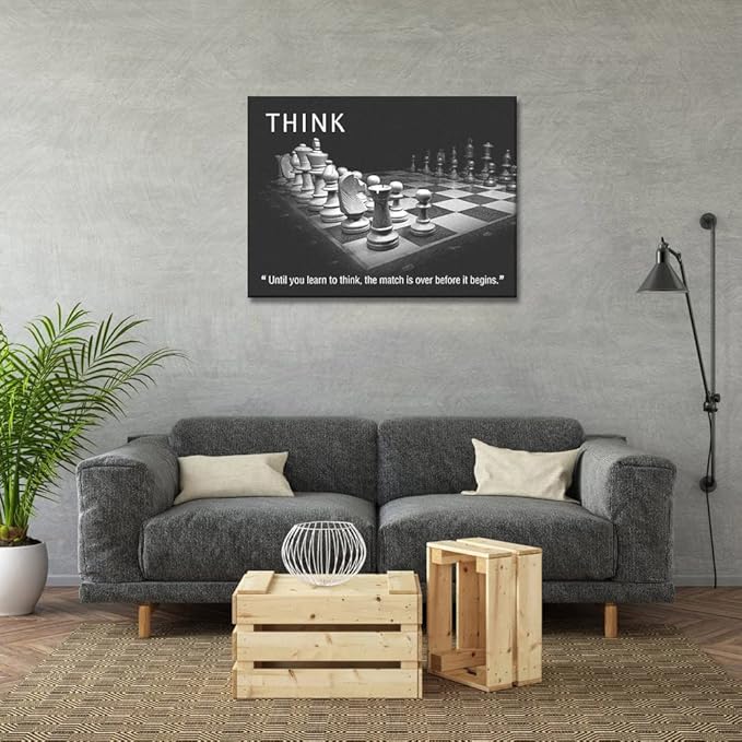 Inspirational Framed Office Art Canvas Paintings Until You Learn to Think,The Match Is Over Before It Begins Positive Quotes Wall Art Black and White Posters Framed Ready to Hang-44 inch x 28 inch